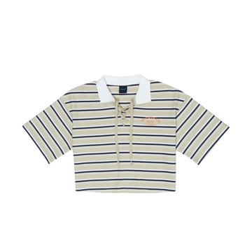 NCAA 短袖 果綠色 翻領 綁帶 條紋 短T 上衣 女 7522100571