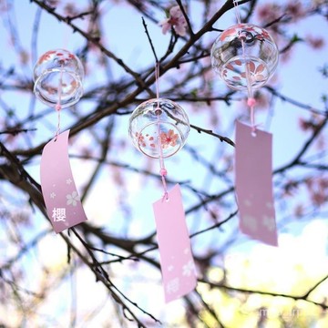 玻璃櫻花風鈴鈴鐺創意臥室掛件冥想夏日和風掛飾門飾女生日本日式 BAQZ
