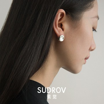 素覺2021年新款小眾設計厚重款純銀耳釘女時尚簡約耳飾百搭耳環