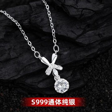 趙露思同款項鏈純銀蝴蝶結鑲鉆吊墜輕奢風氣質鎖骨鏈足銀小眾高級