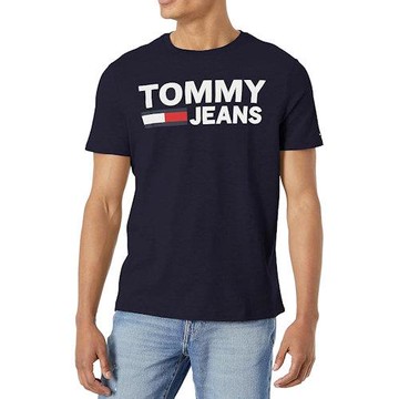 Tommy Hilfiger 2025男時尚棉質標誌印製黑色短袖ㄒ恤