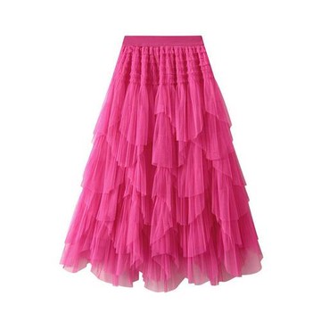 【米蘭精品】半身裙長裙-網紗春秋中長款法式蛋糕裙女裙子7色74jc26