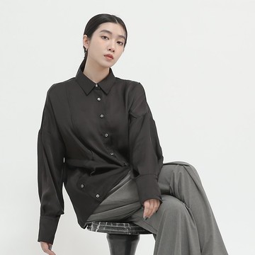 Zhilan_芝蘭剪接襯衫_23AF010_黑