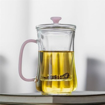 玻璃玉立三件辦公杯耐熱防燙茶杯水杯帶蓋過濾把手杯子