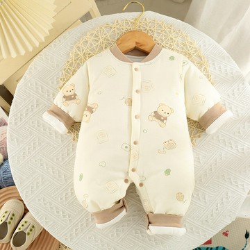 嬰兒120克閉檔連體衣春秋款女孩薄棉哈衣卡通男寶長袖爬服寶寶衣鑫弘-萌寶童裝可開發票
