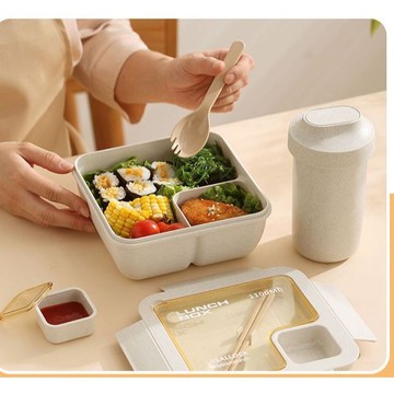 當天出貨🔥便當盒小麥便當盒 可微波爐 上班族學生族便當盒 環保便當盒 附餐具 分隔便當盒 湯杯小麥秸稈 便當盒