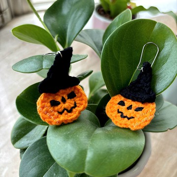 手工萬聖巫婆的南瓜耳環