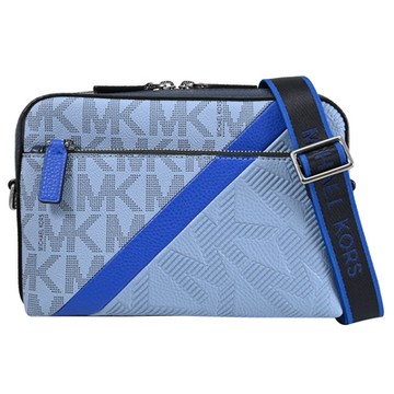 MICHAEL KORS COOPER拼接款皮革拉鍊斜背包(淺藍)