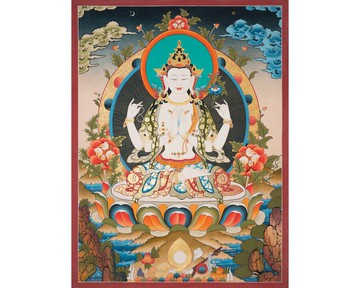 大師級觀世音唐卡 – 手繪絹布