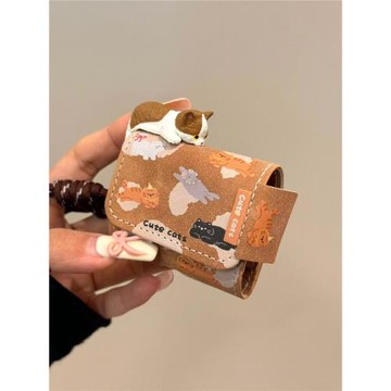 韓系皮革滿屏貓咪立體趴趴貓咪耳機套適用蘋果airpods4小眾可愛airpodspro掛繩airpods1/2/3防摔不撞殼高級感