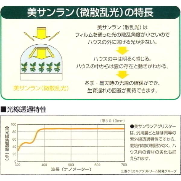 塗布型無滴散乱光農POフィルム　美サンラン　アグリスター　厚さ0.1mm　幅660cm　ご希望の長さを数量で入力　微散乱光 梨地