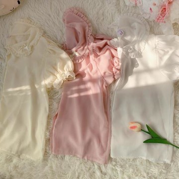 2025新款日系軟妹Lolita洋裝可愛百搭花邊泡泡短袖內搭上衣女夏季