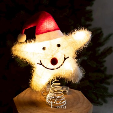 最萌樹頂星!微笑聖誕帽樹頂星25CM香檳 (含LED燈)