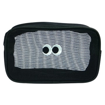 E.dot 可愛眼睛網狀化妝包  洗漱包  收納袋  長方形  20 x 12 x 7cm  黑色