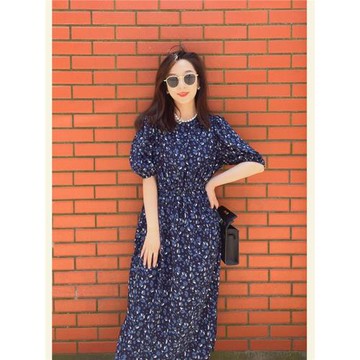 法式復古凡爾賽泡泡袖收腰顯瘦碎花裙夏季氣質高級感溫柔風連衣裙