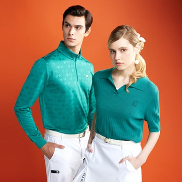 FILA GOLF 男男長袖機能透氣半開襟T恤-綠色 1TEZ-6116-GN