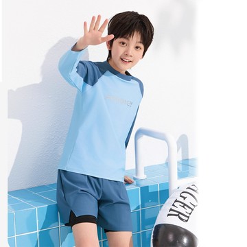 比基尼妮.提姆長袖二件式短褲泳衣大童男泳裝(3-5L)