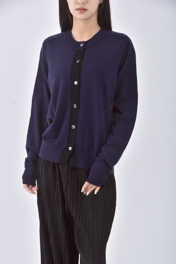 (M) douchanglee質感針織羊毛拚色藍色長袖上衣