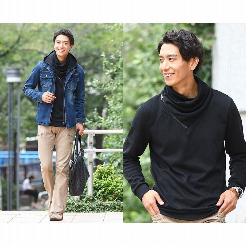 ジップデザイン変形タートルネックTシャツ ｜ メンズ