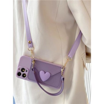 紫色愛心零錢包適用vivox200s手機殼x100pro保護套x90/x80背帶y300斜挎掛繩s30簡約s20硅膠s19/s18/s17/s16女