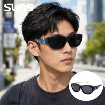 【SUNS】休閒偏光太陽墨鏡 近視套鏡 迷彩灰 青少年系列 防眩光/抗UV400/可單戴/可套鏡