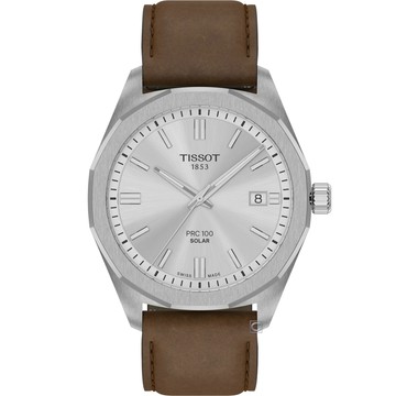 TISSOT 官方授權 PRC 100系列 Solar太陽能腕錶 男錶 手錶-T1514221603100/39mm 棕色