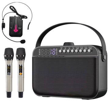 大聲公悍將型重低音無線式多功能行動音箱/喇叭(雙手持麥+耳麥組)