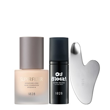 【新客必購🎀】控油底妝入門組（1028 濾鏡光恆久輕粉底 SPF50 ★★★+1028 Oil Block! 超控油定妝噴霧30ml+1028 心形粉底抹刀）
