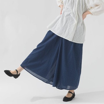 日本 OMNES - 100%印度棉 飄逸巴里紗超寬褲-深藍