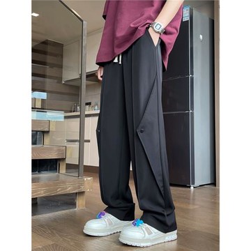 黑色痞帥褲子男夏季薄款小眾設計感冰絲休閑長褲高級感垂墜感西褲