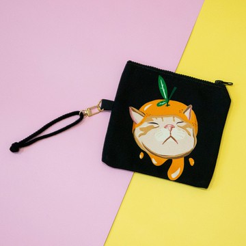 貓咪插畫帆布小袋黑色-胖橘貓