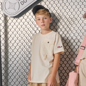 FILA KIDS #復古飛馳 童短袖圓領T恤-奶油白(幼兒) 1TEZ-8020-IV