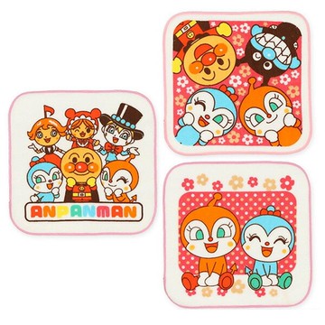 日本西松屋 - 純棉上學擦手巾/手帕(3入組)-粉紅小病毒 (16×16cm)