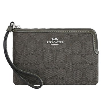 COACH CW862 馬車LOGO滿版緹花拉鍊小手拿包.橄欖綠