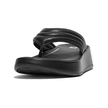 FitFlop F-MODE PADDED LEATHER FLATFORM TOE-POST SANDALS 厚底夾腳涼鞋-女(靚黑色)