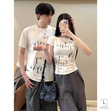 P3-[限時特賣]T恤 短袖T恤 短袖上衣 女生上衣顯瘦男女短袖不一樣情侶裝夏季2024小眾設計感韓版T恤一長一短潮