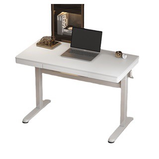 電腦桌/工作桌 MGSHOP 升級款手動升降桌 電腦桌 抽屜書桌(120CM 優質板材款)