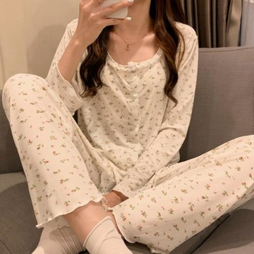 2025新款可愛開衫睡衣女春秋季長袖冰絲莫代爾套裝家居服薄款夏天