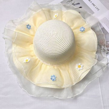🔥臺灣發貨🔥【賣場滿150出貨】雙層網紗大帽檐遮陽草帽女夏季新款帽海邊度假沙灘太陽帽36WSX1A