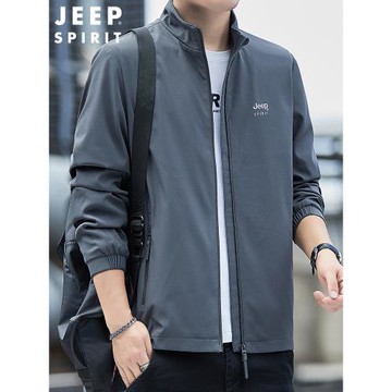 JEEP吉普夾克男秋季款立領簡約商務休閑速干外套2024男士工裝上衣