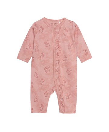 纓耳松鼠與幸運兔-斜襟連身兔裝(粉)68cm