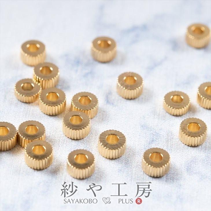 スペーサー ギザギザ 大 本金メッキメッキ ゴールド 4mm 100個 100ヶ 真鍮 ビーズパーツ 通し穴 ビーズ資材 ビーズ 材料 約0.4cm