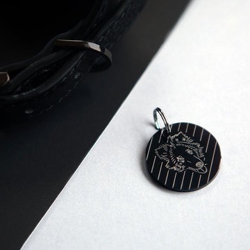 圆形不锈钢宠物名牌 厚度 M25mm-中文-日文-黑色-狗名牌-猫名牌