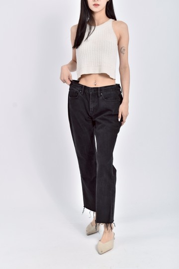 (L) allsaints質感丹寧牛仔棉質純棉低腰直筒抽鬚黑色長褲