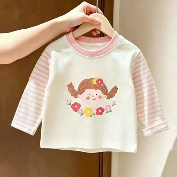 兒童長袖上衣 女童上衣 男童上衣 保暖上衣2026春秋新款可愛卡通女童長袖日常T恤寶寶舒適柔軟洋氣穿搭上衣童裝