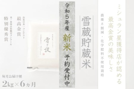 2kg × 6ヵ月《雪蔵貯蔵米》最高金賞受賞 南魚沼産コシヒカリ 雪と技   農薬8割減・化学肥料不使用栽培米