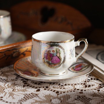 法國Versailles'談情說愛'珍珠釉珠光茶杯/咖啡杯組/老件