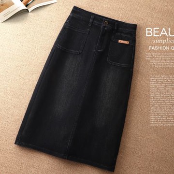 中長款黑色牛仔裙女半身裙2025新款高腰顯瘦春秋季a字裙開叉裙子