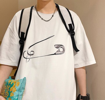 FINDSENSE X 韓潮 男士 街頭時尚 全棉 五分袖 針鎖印花 短袖T恤