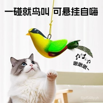 臺灣🚍8H出🉑貓咪髮聲小鳥仿真會叫小鳥懸掛逗貓棒幼貓自嗨解悶逗貓 D62S